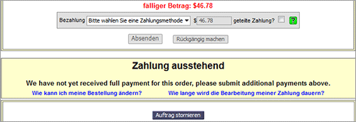 Zahlung ausstehend Status